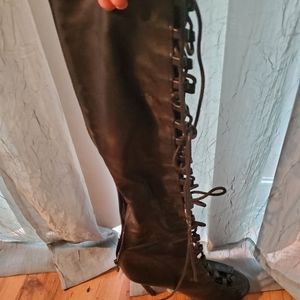 Leather lace up heels